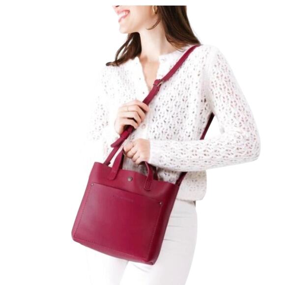 NWOT Portland Leather Goods Tulip Red Mini Crossbody Purse Tote Grain Leather